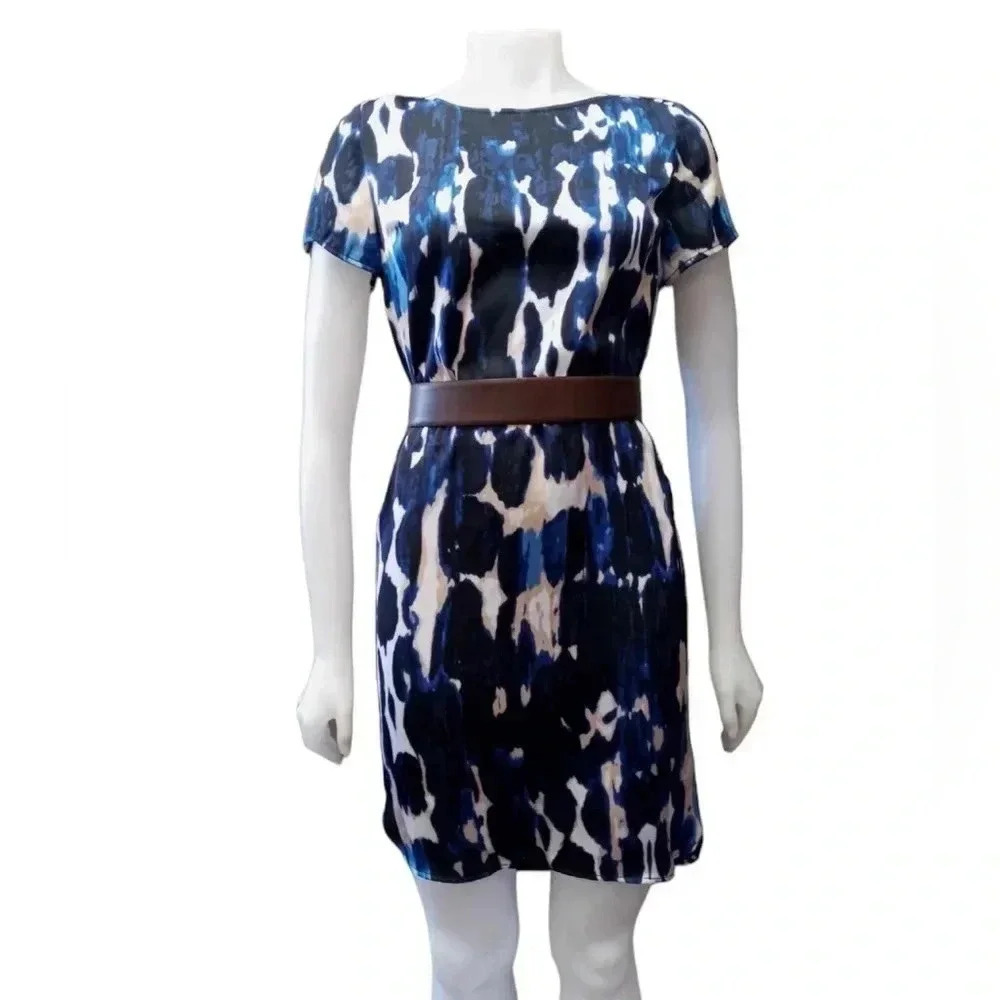 Michael Kors Silky Lined Blue White Watercolor Hi Lo Shirt Dress 4